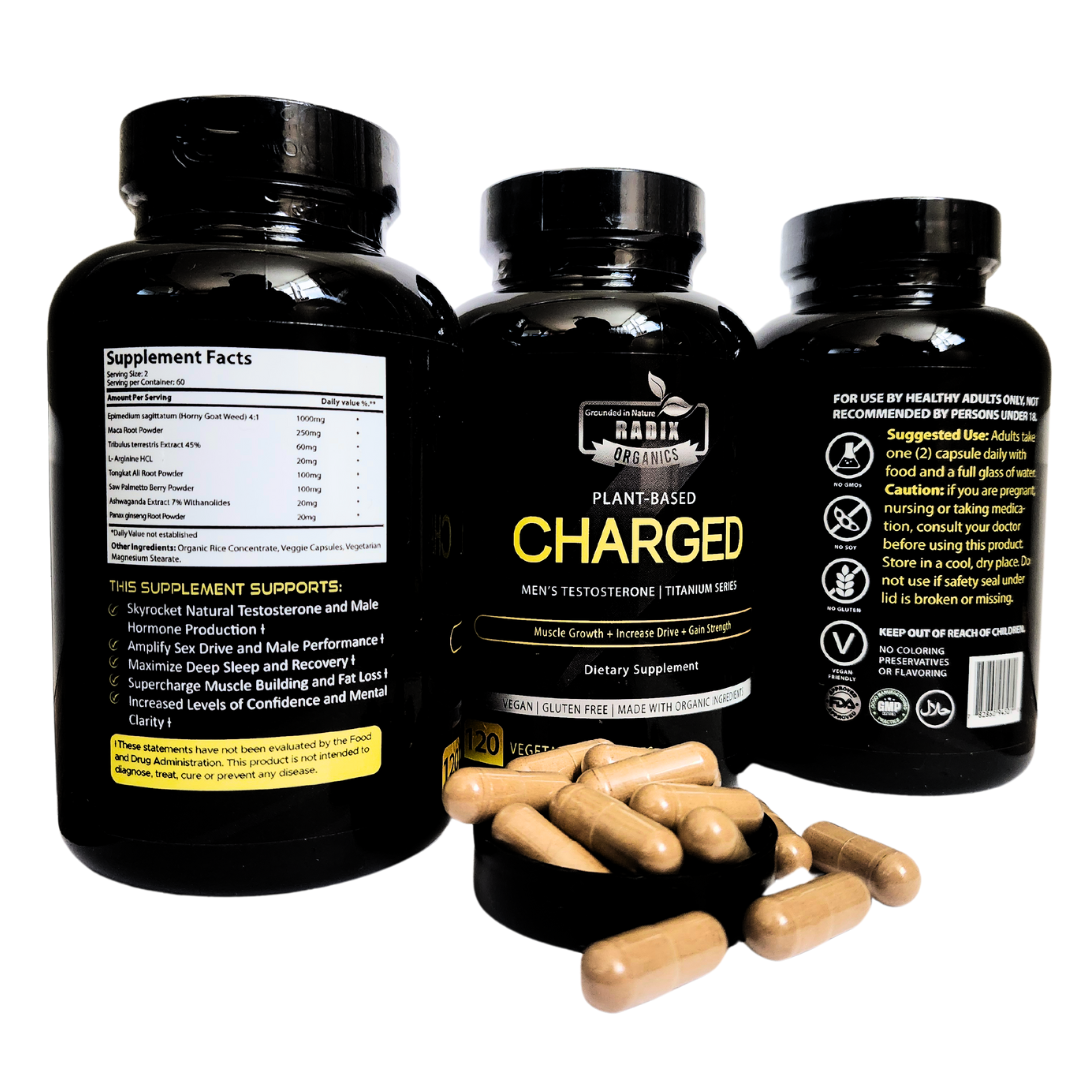 Charged Men's Supplement | Plant Based Halal Vitamins by Radix Organics (120 Capsules)