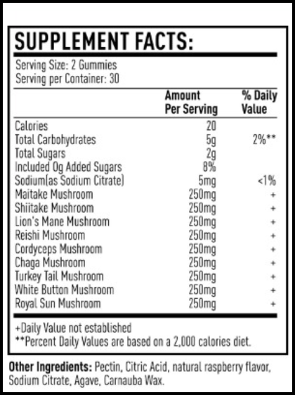 10-in-1 Mushroom Gummies | Superfood Adaptogen Blend for Energy, Focus & Immunity (60 Gummies)