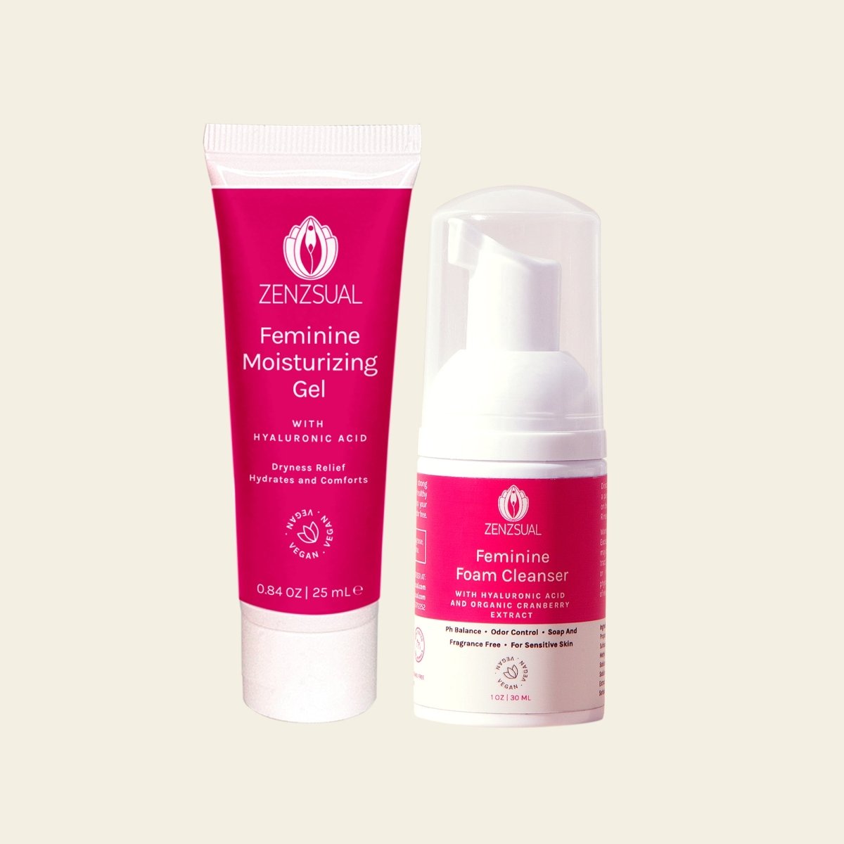 Zenzsual Feminine Travel Kit / Moisturizing Gel + Gentle Foam Cleanser (With Hyaluronic Acid)