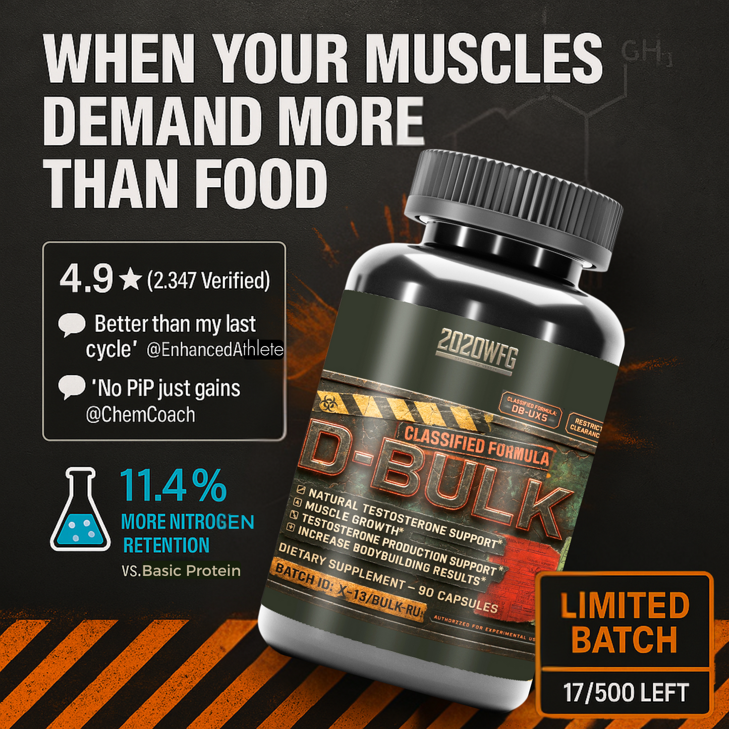 D-BULK: Anabolic Nutrient Partitioning Complex | 60 Servings – Magnesium, Horny Goat Weed & Natural Actives for Muscle Performance