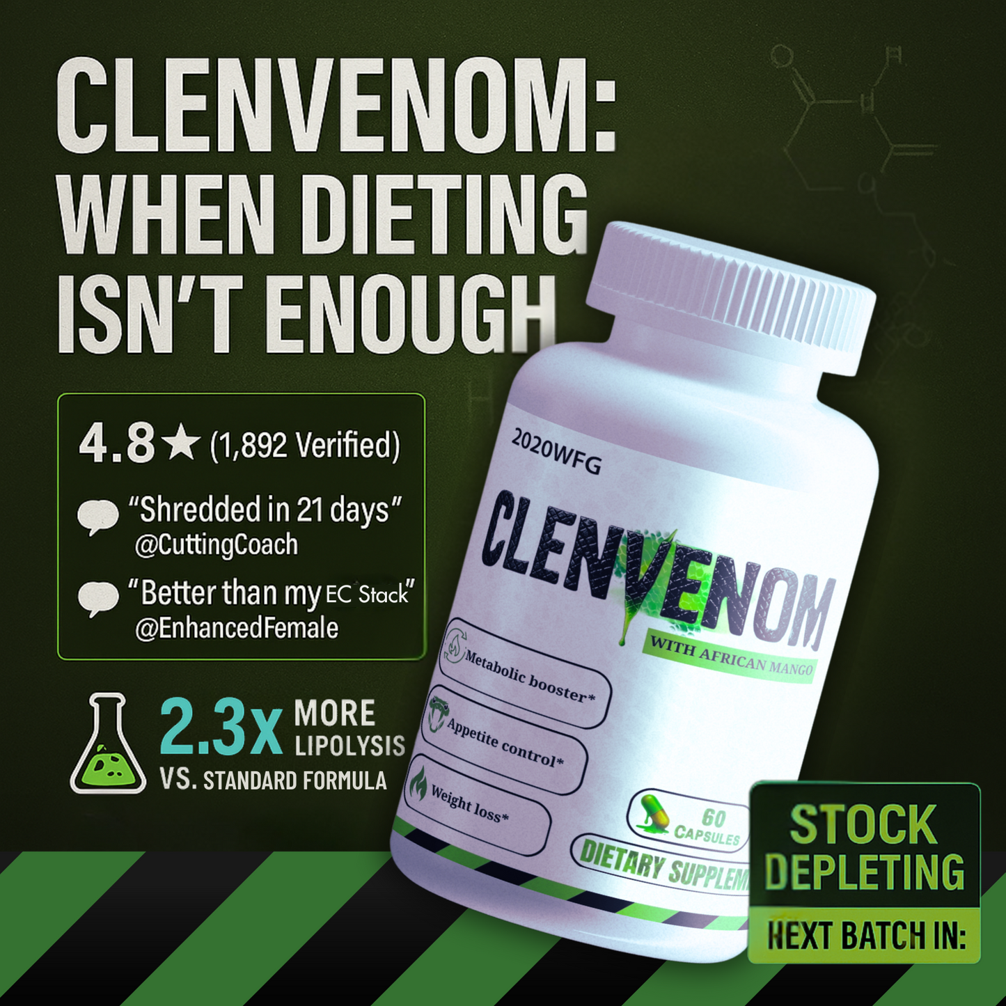 CLENVENOM: Thermogenic Complex | 60 Capsules - Green Tea Extract, Raspberry Ketones & Natural Energy Support