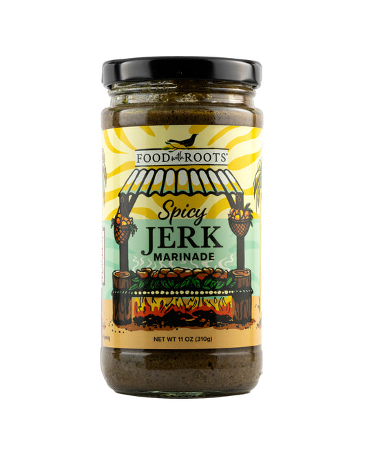 Food & Roots Spicy Jerk Marinade – Caribbean Seasoning 11oz