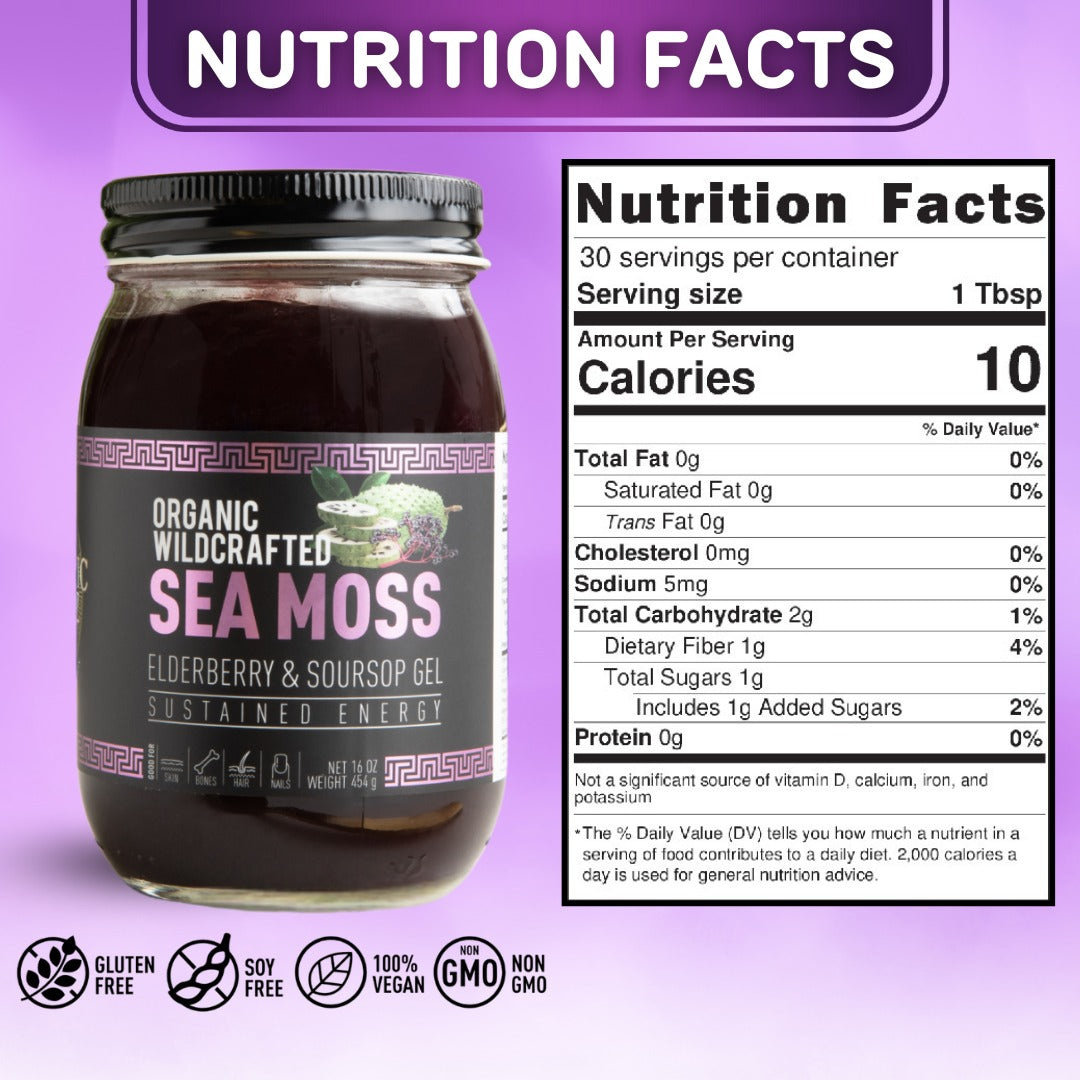 Elderberry & Soursop Sea Moss Gel | Organic Wildcrafted Immunity & Energy Blend (Fresh)