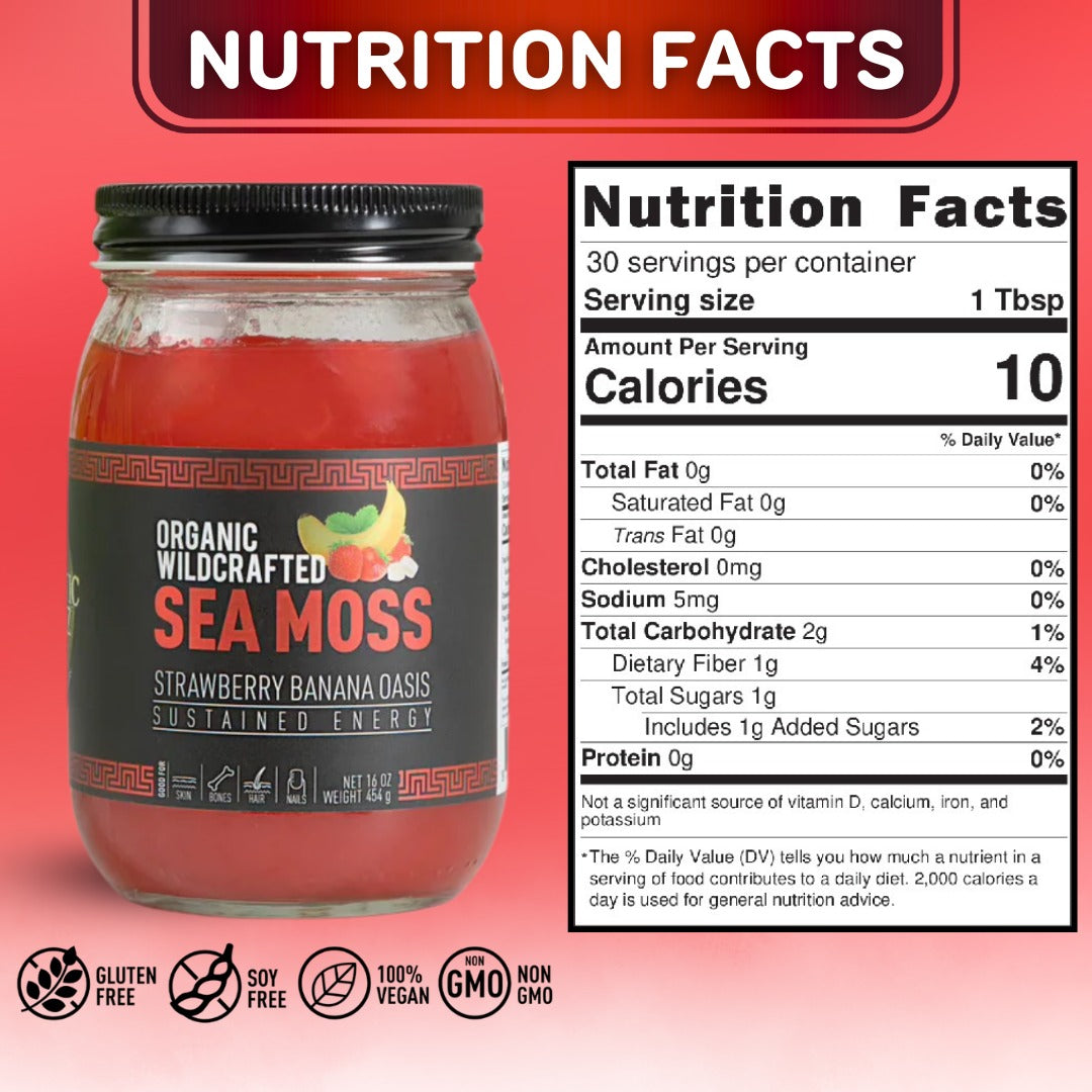 Strawberry Banana Sea Moss Gel / Organic Wildcrafted Oasis Blend (Fresh, Ready-to-Use)