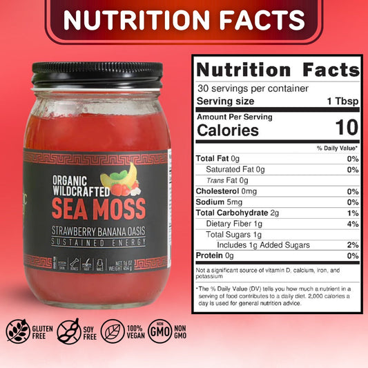 Strawberry Banana Sea Moss Gel / Organic Wildcrafted Oasis Blend (Fresh, Ready-to-Use)