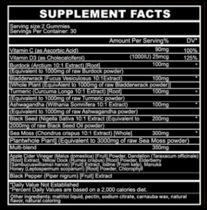 Sea Moss Extra Strength Vegan Gummies / Black Seed Oil, Ashwagandha & Burdock Root (60 Gummies)