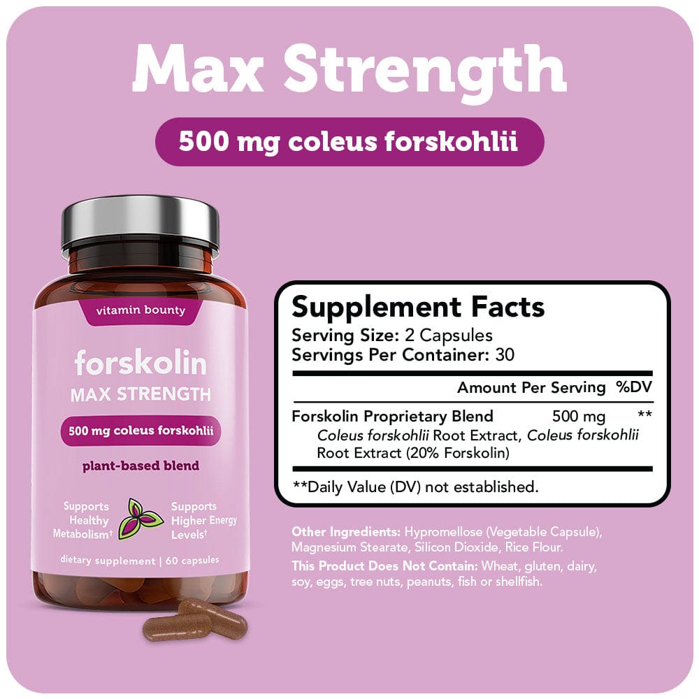 Forskolin Max Strength / 500 mg Coleus Forskohlii Extract (Plant-Based Blend, 60 Capsules)