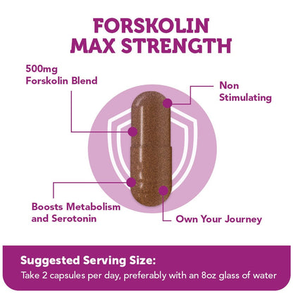 Forskolin Max Strength / 500 mg Coleus Forskohlii Extract (Plant-Based Blend, 60 Capsules)