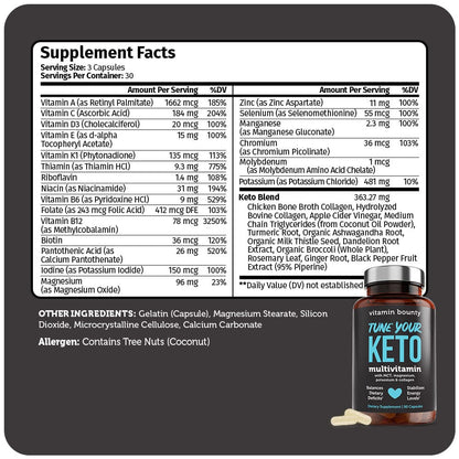Tune Your Keto / Multivitamin with MCT, Magnesium, Potassium & Collagen (90 Capsules)
