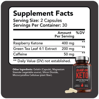 Burn On Keto /Thermogenic Fat Burner for Calorie Burning & Energy Boost (60 Capsules)