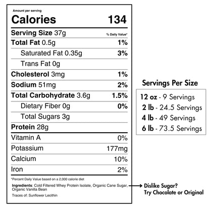 Whey Protein Isolate – Organic Vanilla (2 lb, 28g Protein, Cold-Filtered)