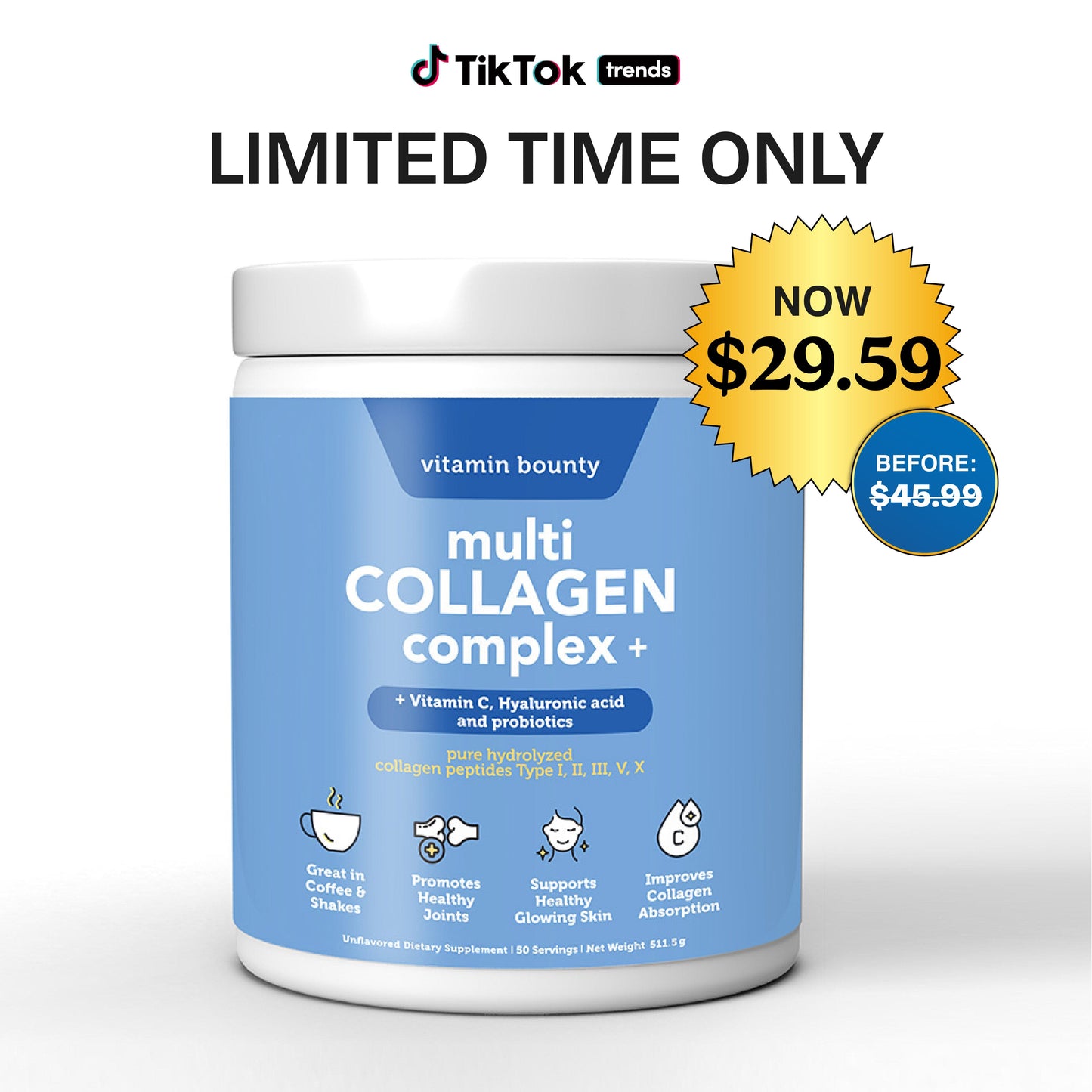 Multi Collagen Complex+ with Vitamin C, Hyaluronic Acid & Probiotics / 286 g